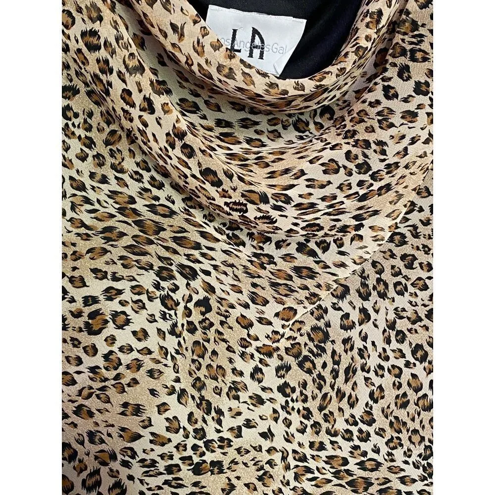 New LA Gal Black & Animal Print Flutter Short Sleeve Maxi‎ Dress Women's Size 8